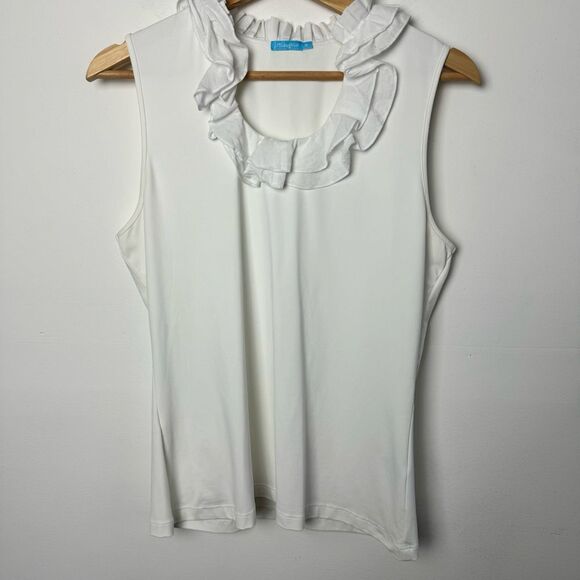 J. McLaughlin Durham White Ruffle Neck Tank Top Sleeveless Blouse Size medium - Picture 5 of 11
